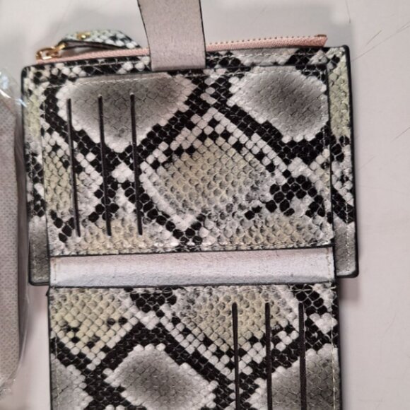 Microfiber Snake Grain Faux Leather Women's Compact & Slim Wallet in Gray/Black - Picture 2 of 6